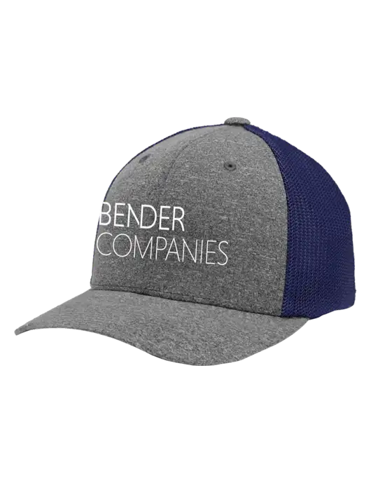 Flexfit Navy/Medium Grey Heather Melange Mesh Back Trucker Cap w/Bender Companies Logo