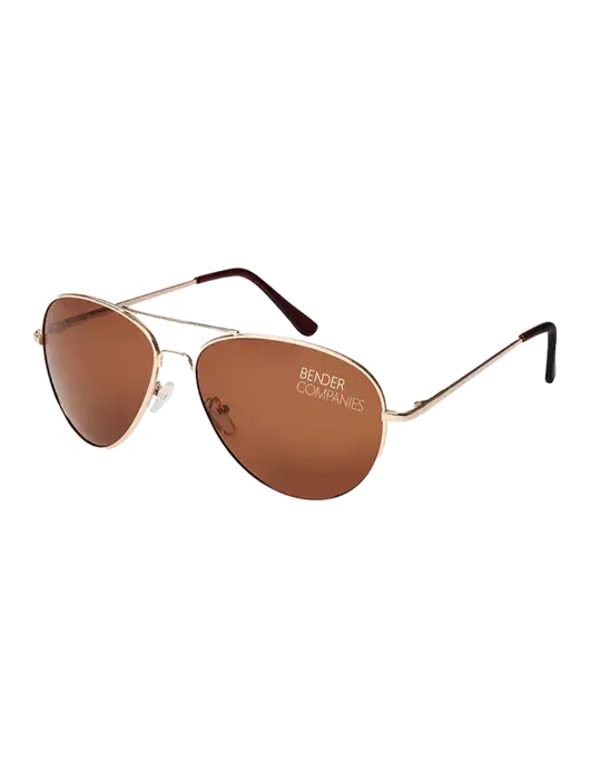 Aviator Coffee Brown with Gold Sunglasses  w/Bender Companies Logo