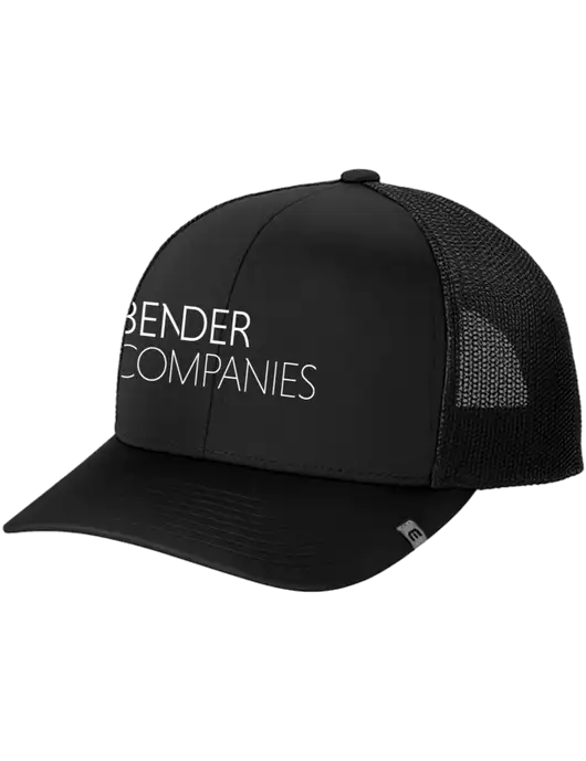 TravisMathew Black Cruz Trucker Cap w/Bender Companies Logo