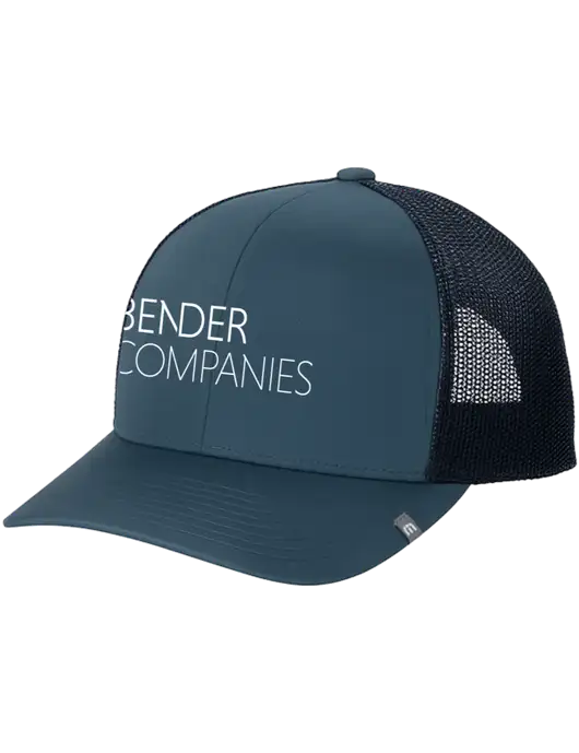 TravisMathew Dark Slate Blue Cruz Trucker Cap w/Bender Companies Logo