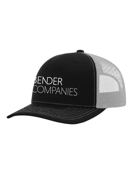 Richardson Adjustable Snapback Original 112 Trucker Cap Black w/White Mesh w/Bender Companies Logo