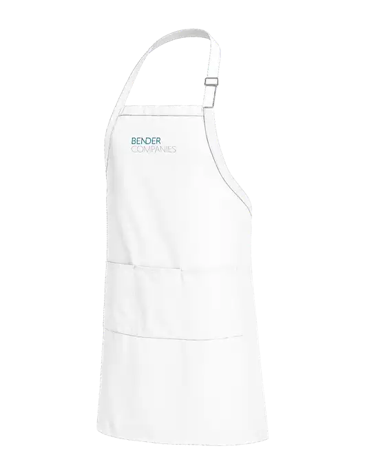 Easy Care Extra Long Bib White Apron with Stain Release w/Bender Companies Logo