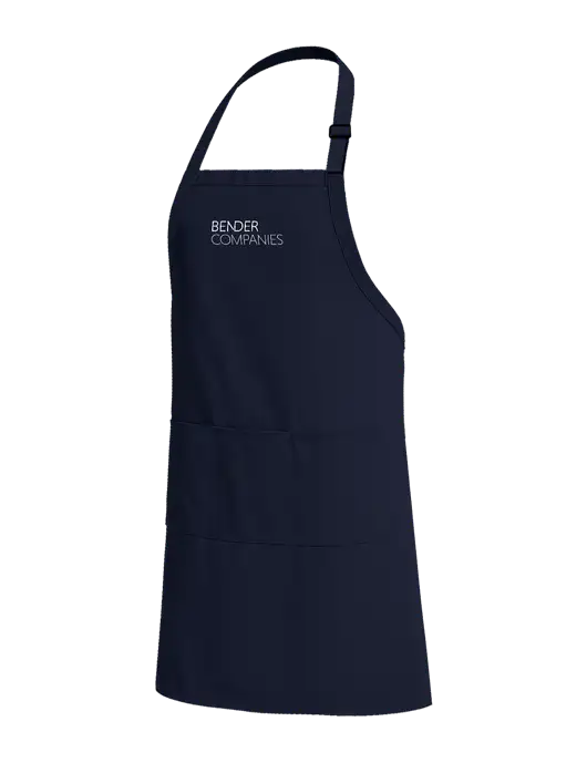 Easy Care Extra Long Bib Navy Apron with Stain Release w/Bender Companies Logo