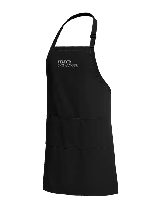 Easy Care Extra Long Bib Black Apron with Stain Release w/Bender Companies Logo